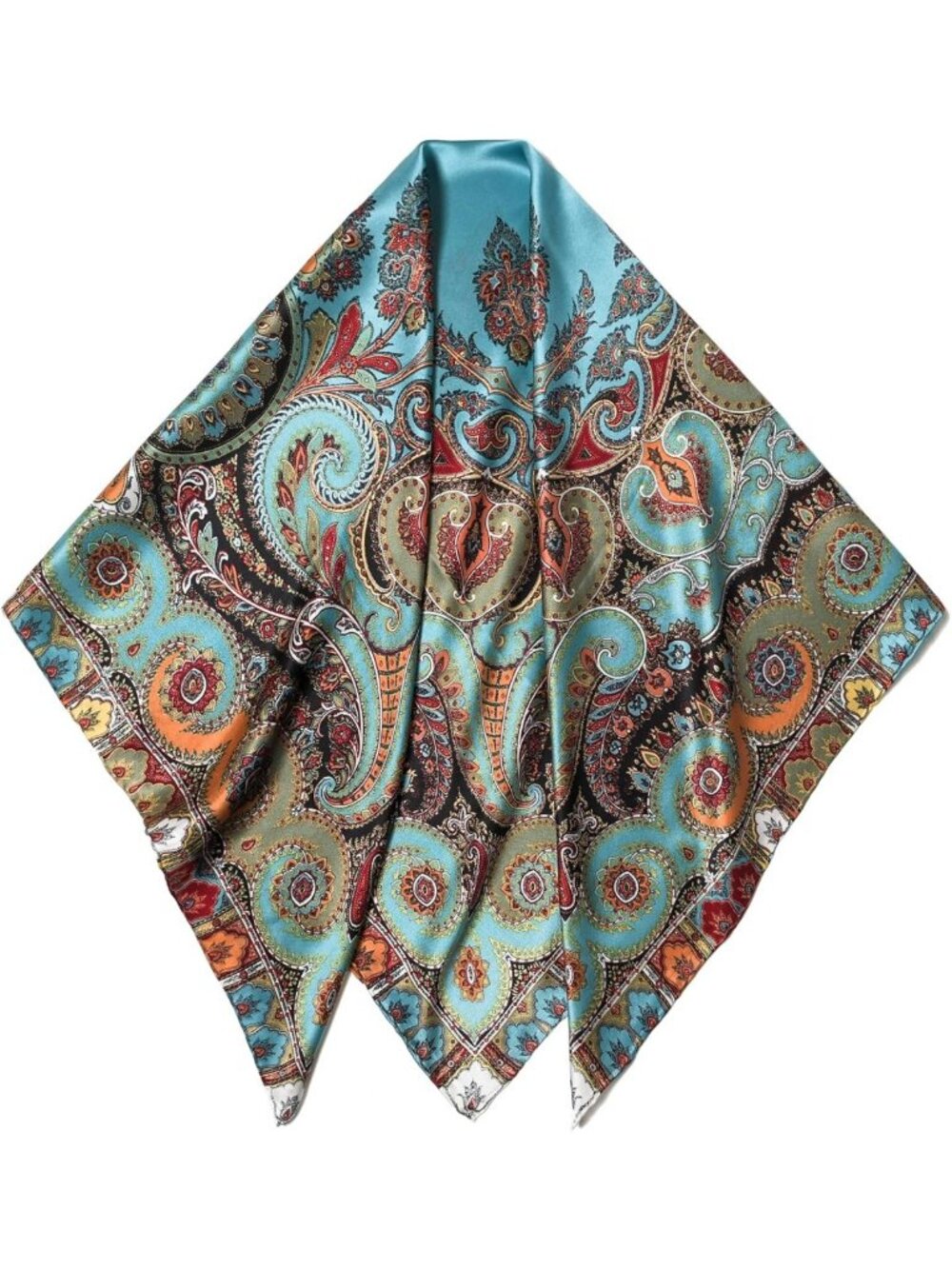 Luxurious 100% Mulberry Silk 43" Large Square Shawl & Oversized Headband Set